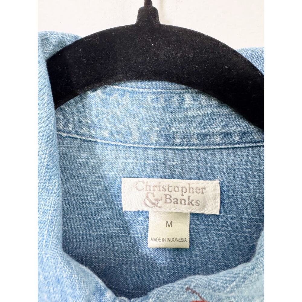 Vintage Collared Denim Button Down Shirt Embroidered Fall Motif Pumpkins Autumn - Picture 2 of 16